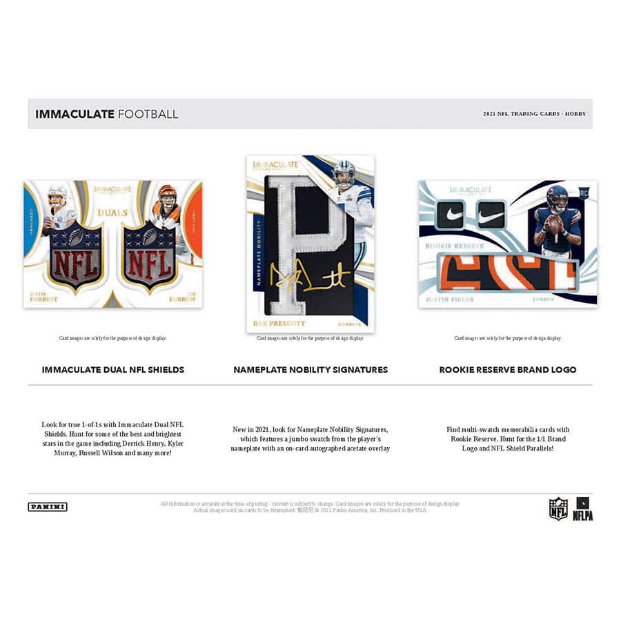 2021 Panini Immaculate Collection Football Checklist, Set Details