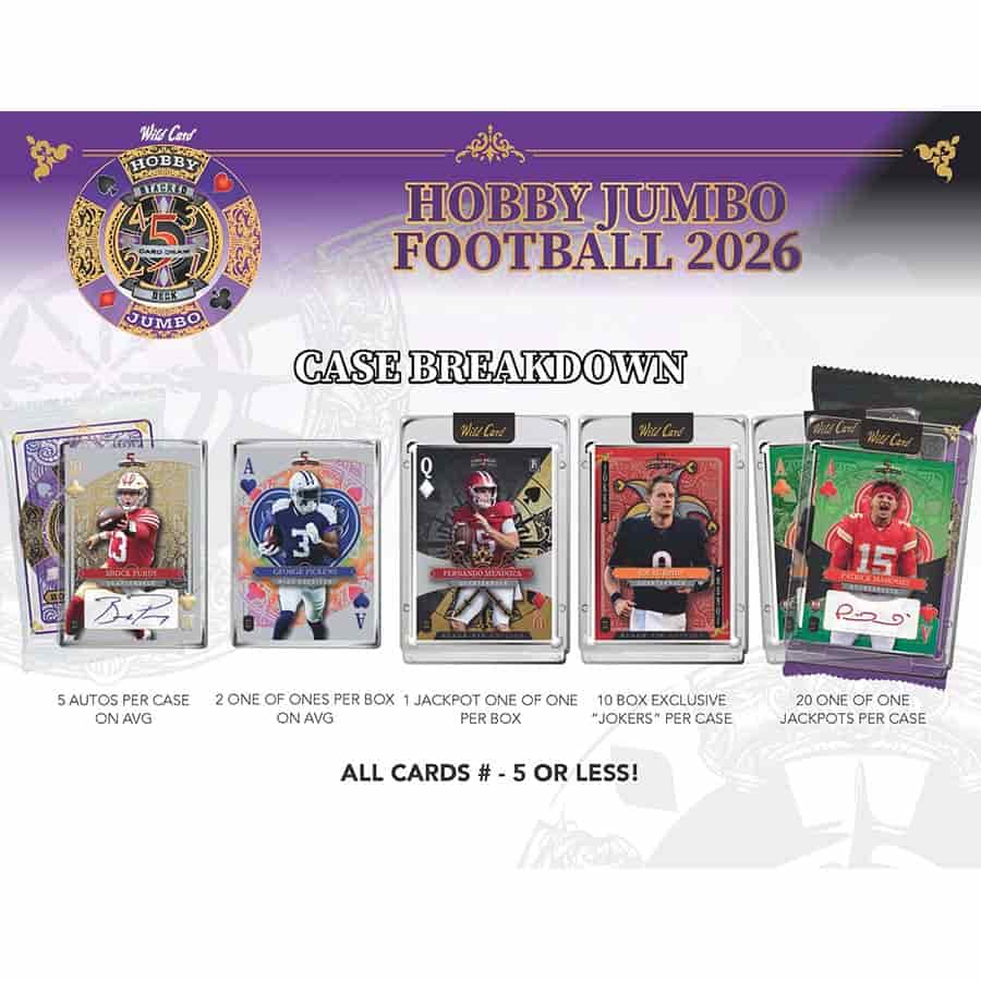 N*S様 【未開封BOX5箱】 Jカード シリーズ2 トレーディングカード　12 2026 Wild Card 5-Card Draw Stacked Deck Football Hobby Jumbo