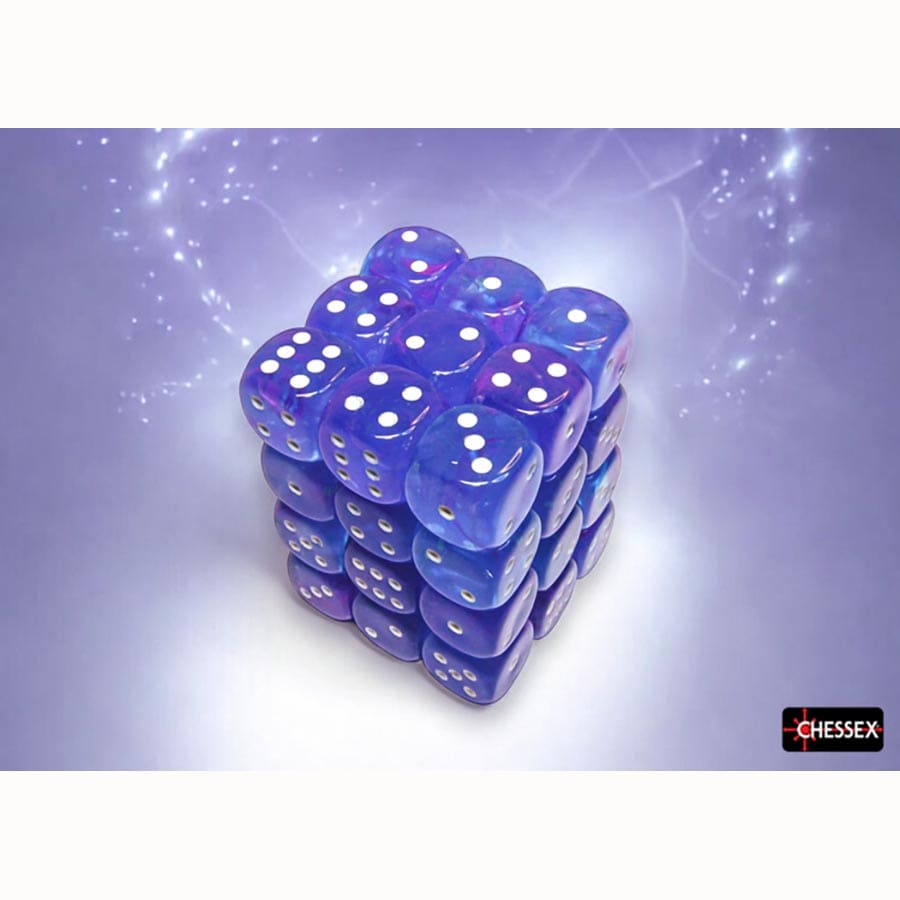 DICE MENAGERIE 11: NEBULA 12MM D6 AURA WITH WHITE LUMINARY DICE