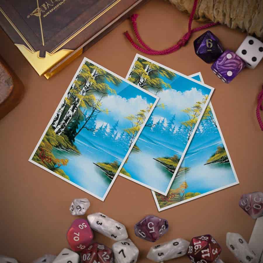 bob ross card sleeves ULTRA PRO: LAKESIDE PATH: 105CT APEX DECK PROTECTOR textured artwork of a Bob Ross original painting Ultra PRO Bob Ross Winter